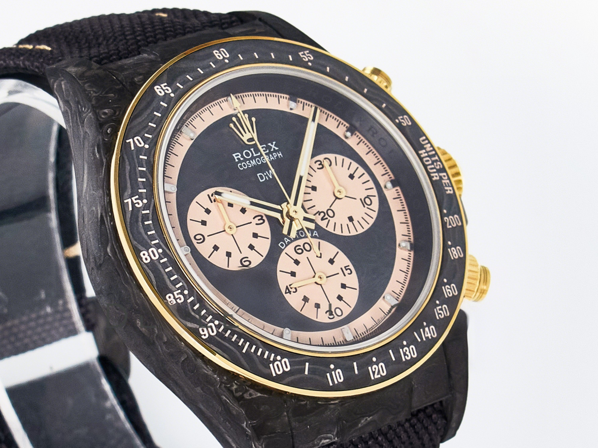 Rolex Daytona DIW Carbon Case DIWF Edition Carbon/Cream Dial on Black Nylon Strap A7750-fasswatch