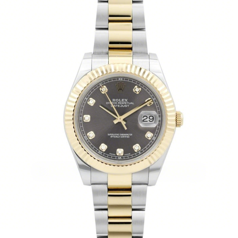 Rolex Datejust II 116333 Grey Dial in Yellow Gold/Steel with Diamond Markers on Oyster Bracelet-fasswatch