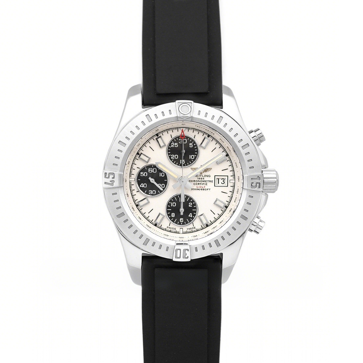 Breitling Colt Chronograph 44mm White Dial in Steel on Black Rubber Strap-fasswatch