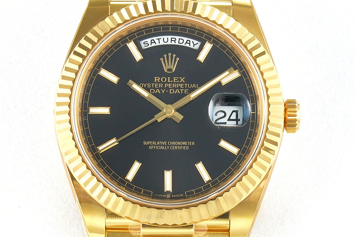 Rolex Daydate 40 228238 Bright Black Dial with Stick Marker in Yellow Gold (Gain Weight)-fasswatch