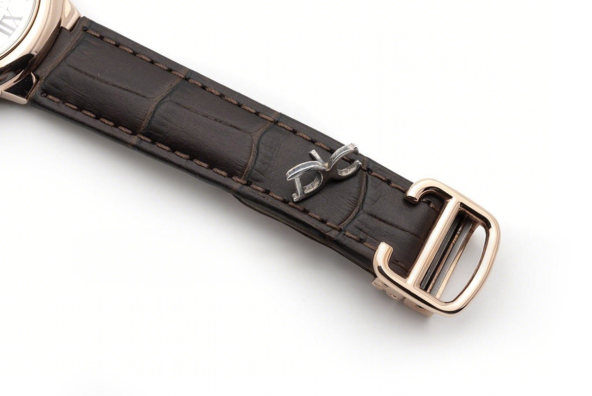 Cartier Ballon Bleu De Cartier 36mm Silver Dial in Pink Gold on Brown Leather Strap-fasswatch