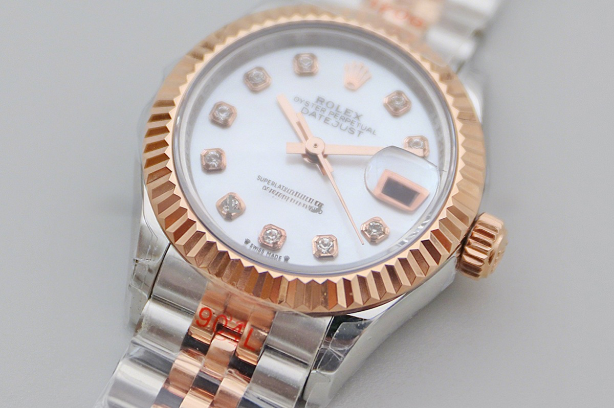 Rolex Ladies Datejust 279171 White MOP Dial with Diamond Markers in Rose Gold/Steel-fasswatch