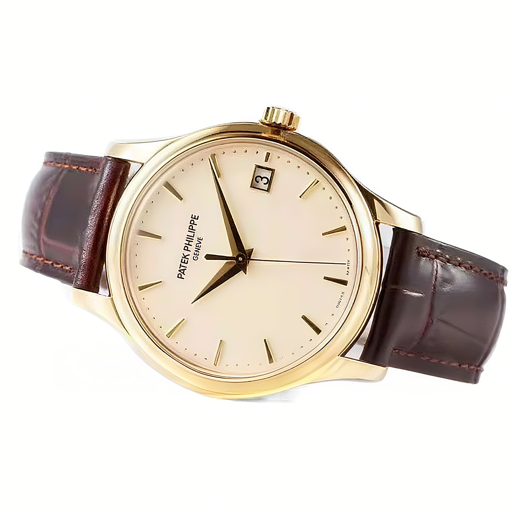 Patek Philippe Calatrava 5227J-001 White Dial in Yellow Gold on Brown Leather Strap-fasswatch