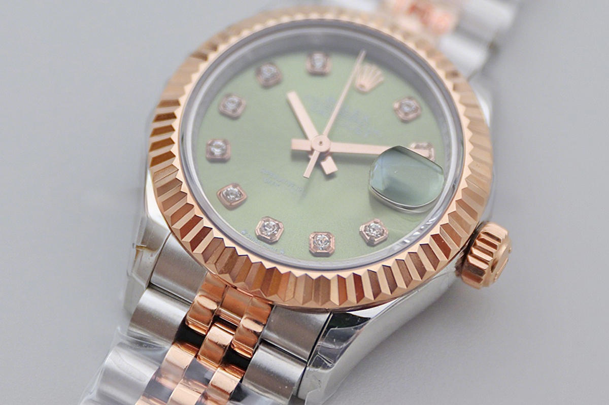 Rolex Ladies Datejust 279171 Olive Green Dial with Diamond Markers in Rose Gold/Steel-fasswatch