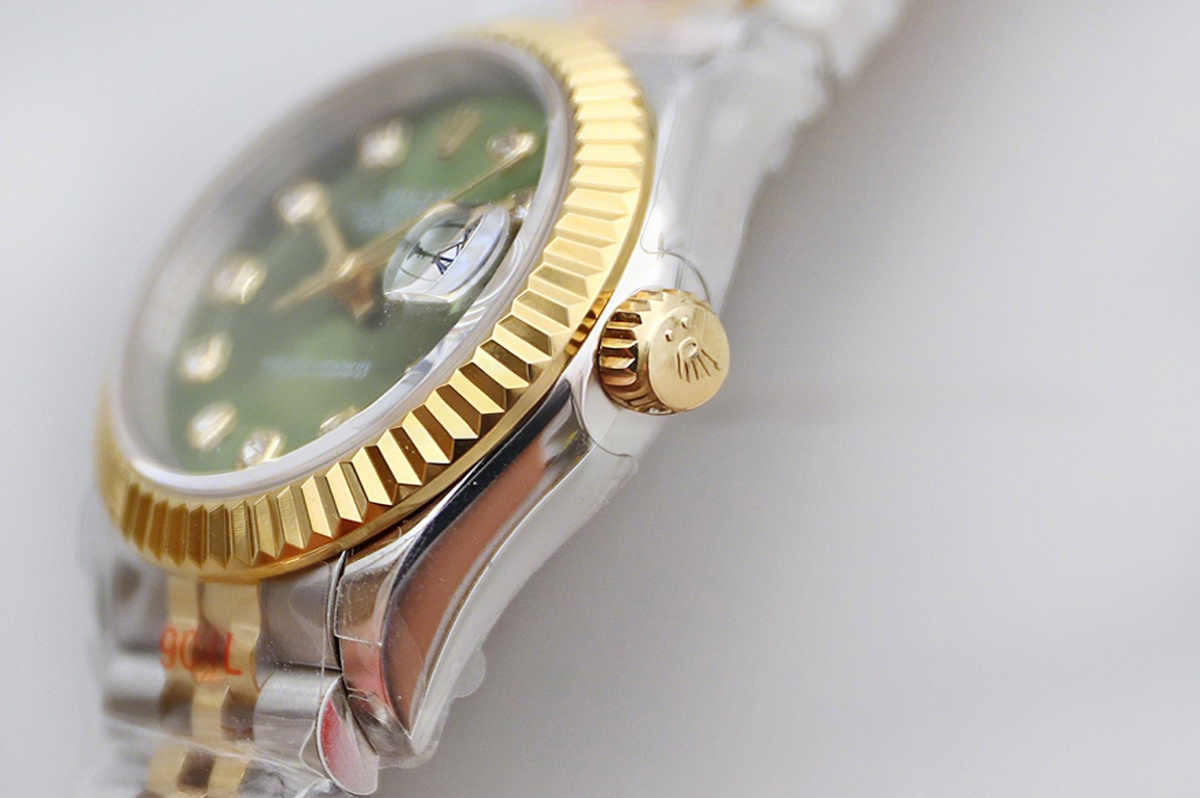Rolex Ladies Datejust 279383RBR Green Dial with Diamond Marker in Yellow Gold/Steel-fasswatch