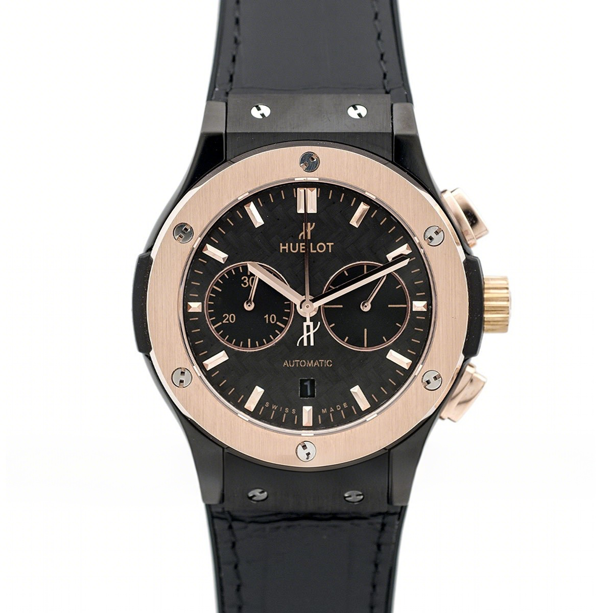 Hublot Classic Fusion Chronograph Black Dial with Rose Gold Bezel in PVD-fasswatch