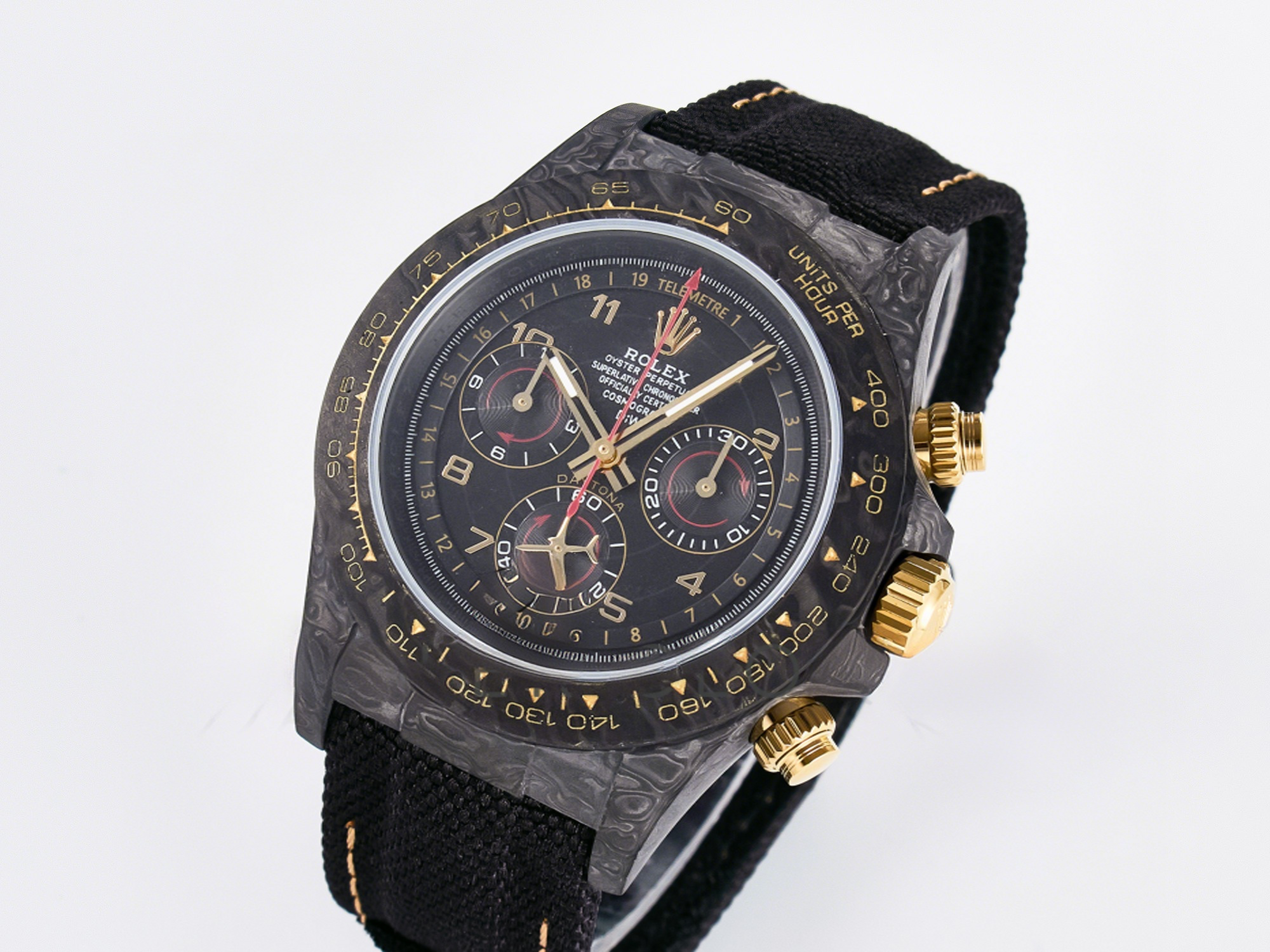 Rolex Daytona DIW “AVIA BLACK” Carbon DIWF 1:1 Best Edition Black/Red Dial on Black/Yellow Nylon Strap SH4130-fasswatch