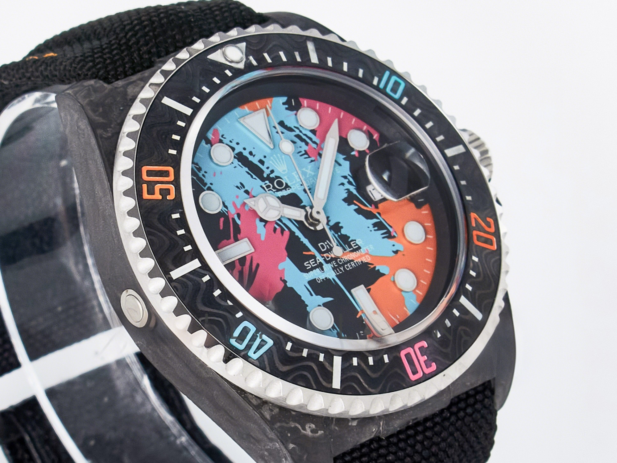 Rolex Sea Dweller 43mm Carbon DIWF Best Edition Graffiti Dial on Black Nylon Strap A2824-fasswatch