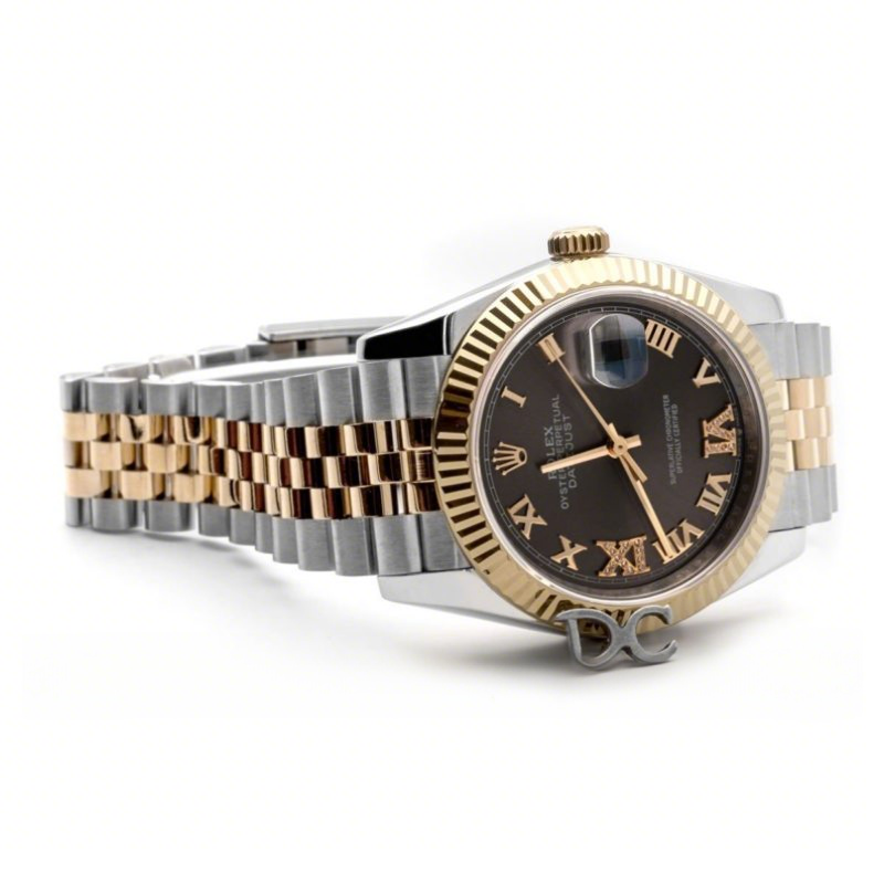 Rolex Datejust 36 126283RBR Dark Rhodium Dial in Yellow Gold and Steel with Diamond Roman Numerals Markers-fasswatch