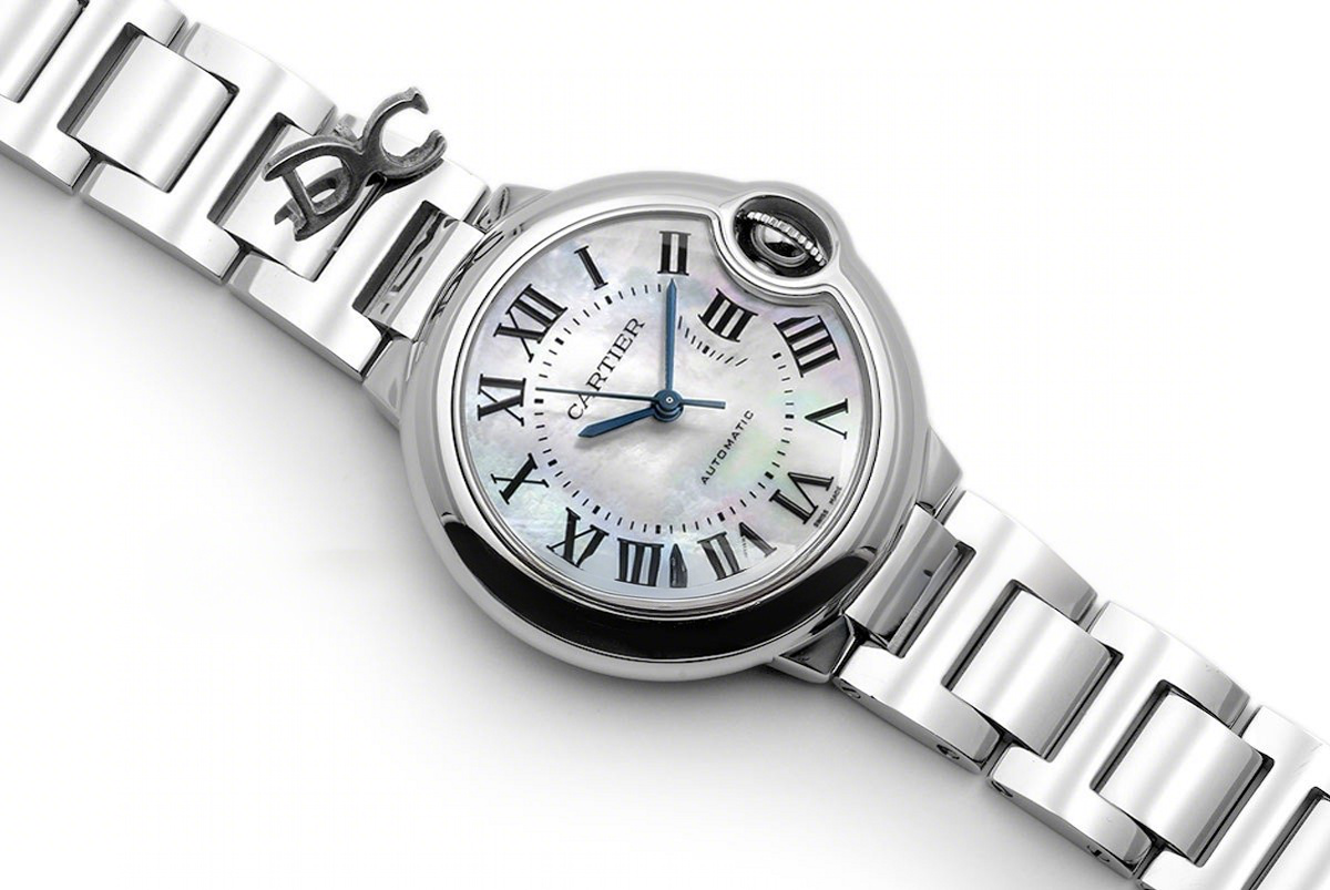 Cartier Ballon Bleu De Cartier 33mm White Mother Of Pearl Dial in Steel-fasswatch