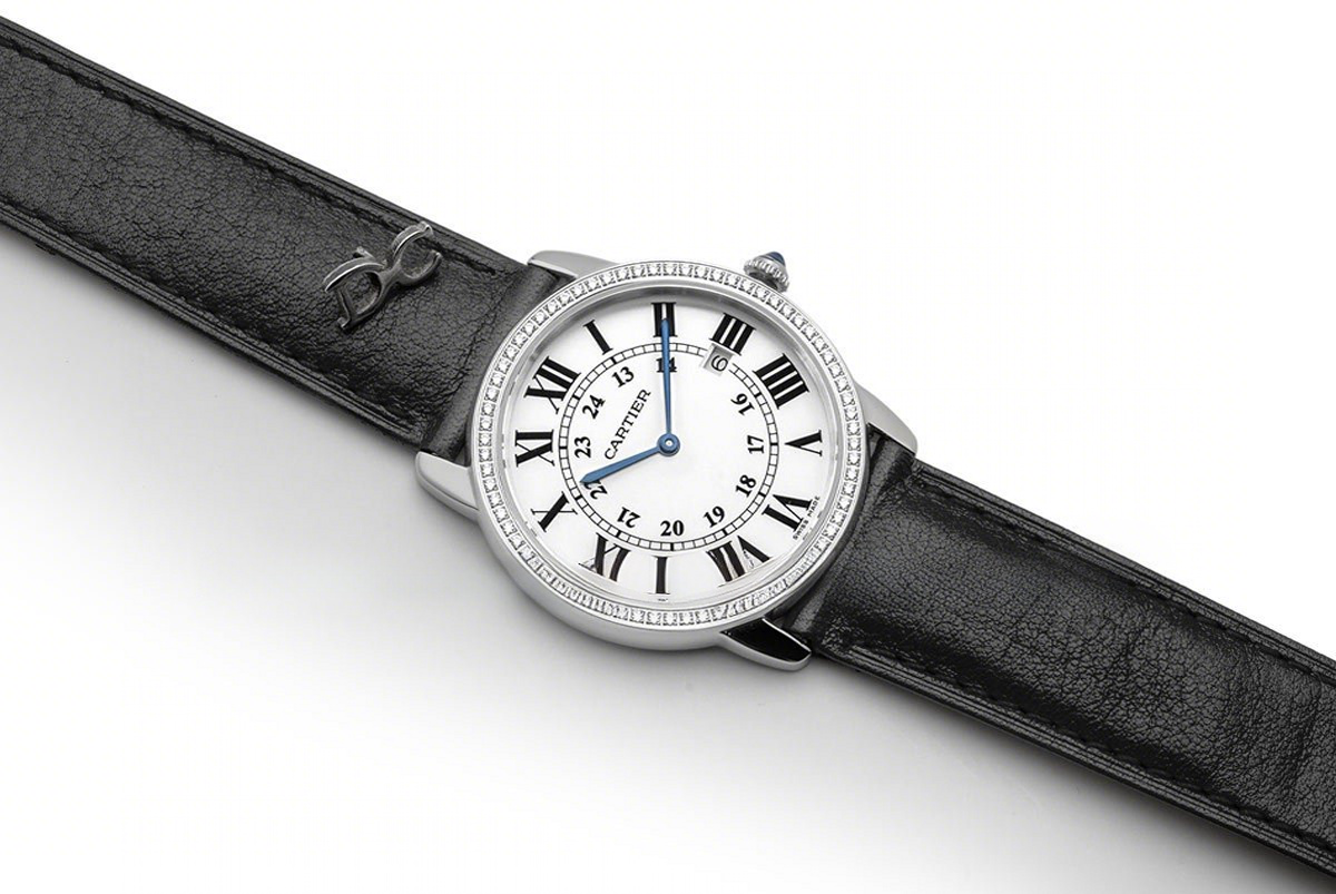 Cartier Ronde Louis Cartier Watch 36mm White Dial in White Gold on Black Leather Strap-fasswatch