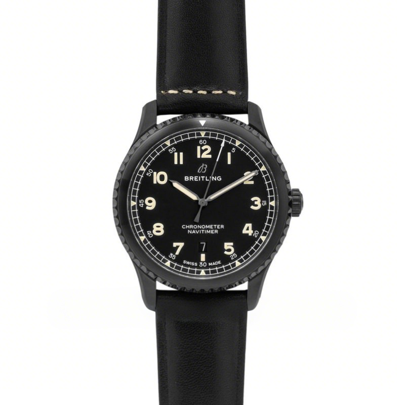 Breitling Navitimer 8 Automatic 41 Black Dial in PVD on Black Leather Strap-fasswatch