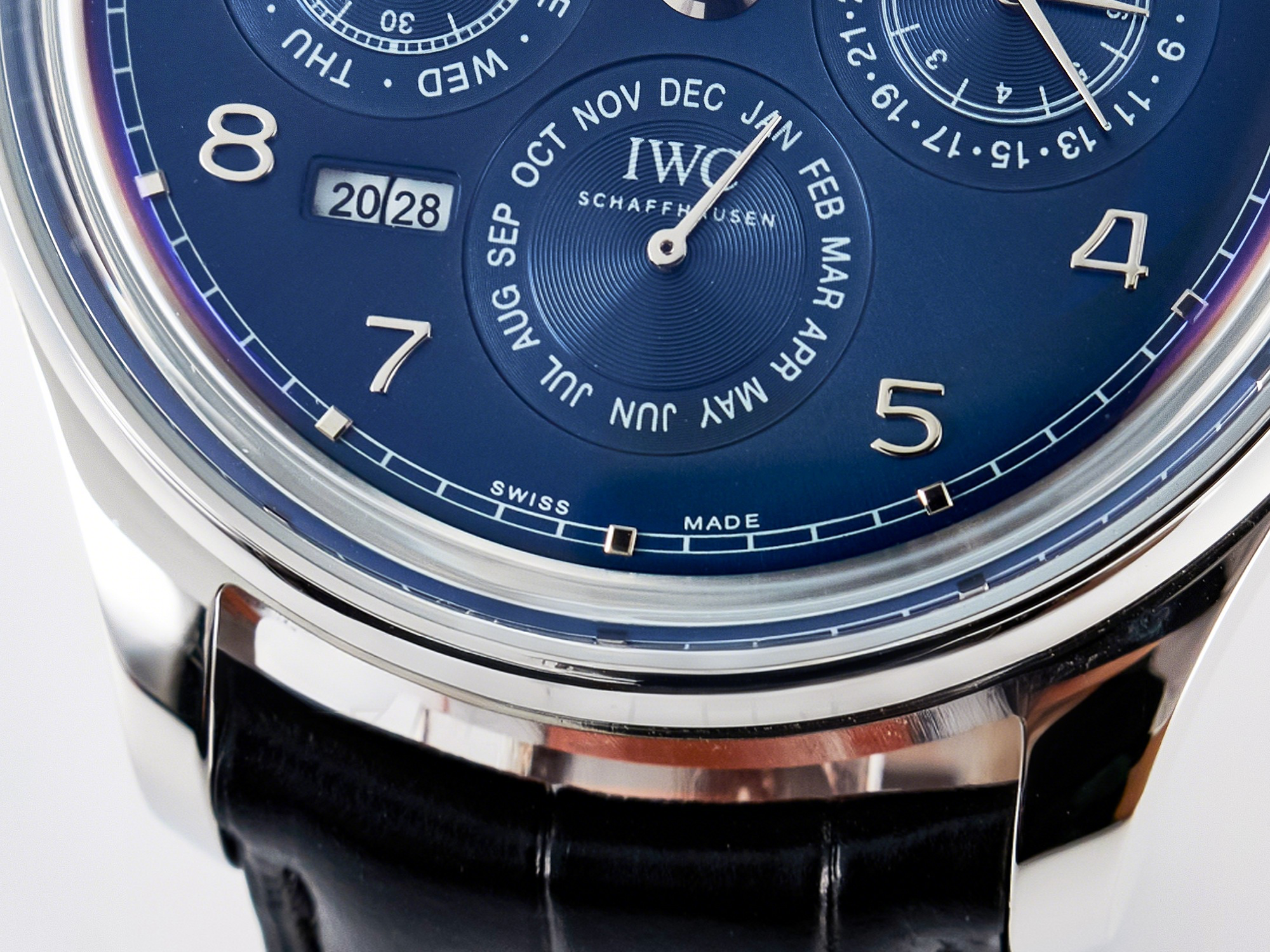 IWC IW5034 Portugieser Perpetual Calendar SS V9F 1:1 Best Edition Blue Dial on Black Leather Strap A52610-fasswatch