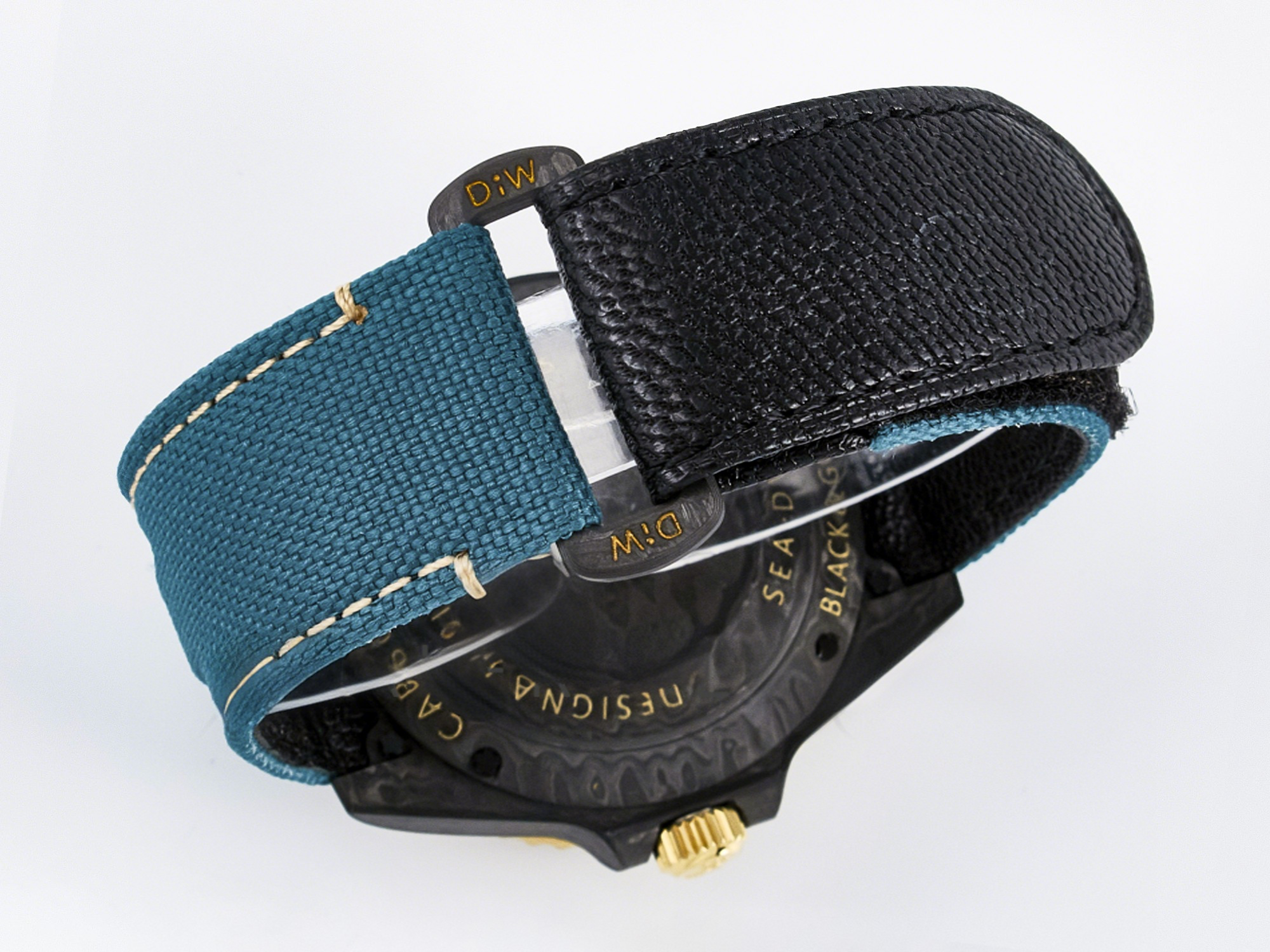 Rolex Sea Dweller 43mm Carbon DIWF Best Edition Black Dial YG Bezel on Blue Nylon Strap A2824-fasswatch