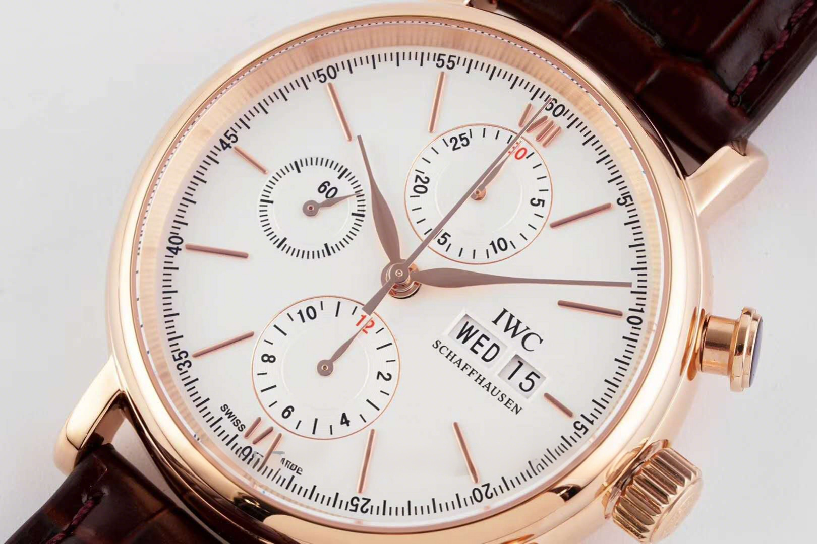 IWC Portofino Chronograph IW391025 Edition “150 Years” White Dial in Rose Gold-fasswatch