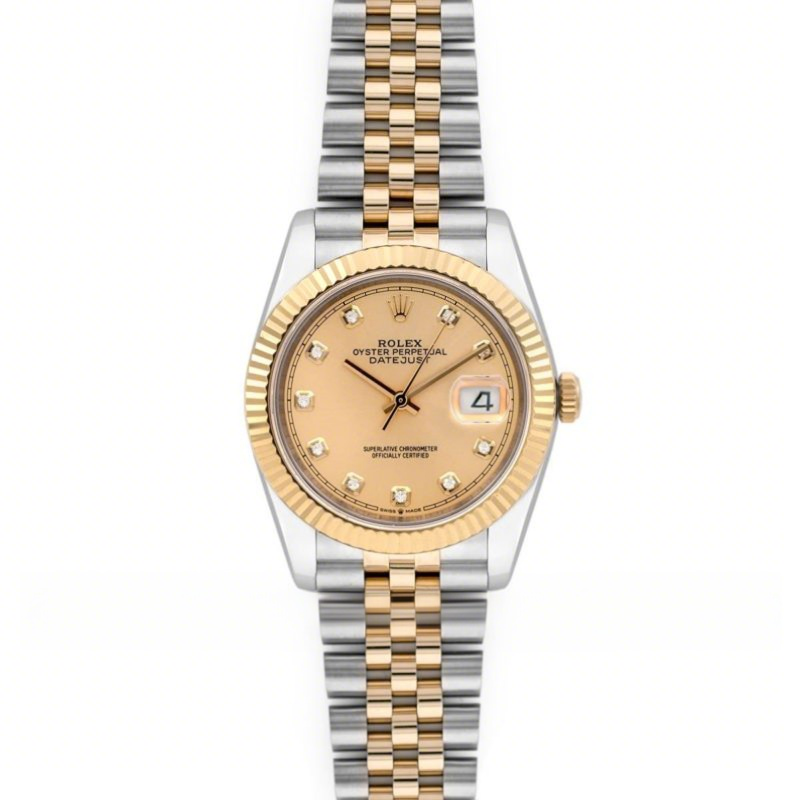 Rolex Datejust 36 126283RBR Champagne Dial in Yellow Gold and Steel with Diamond Markers-fasswatch