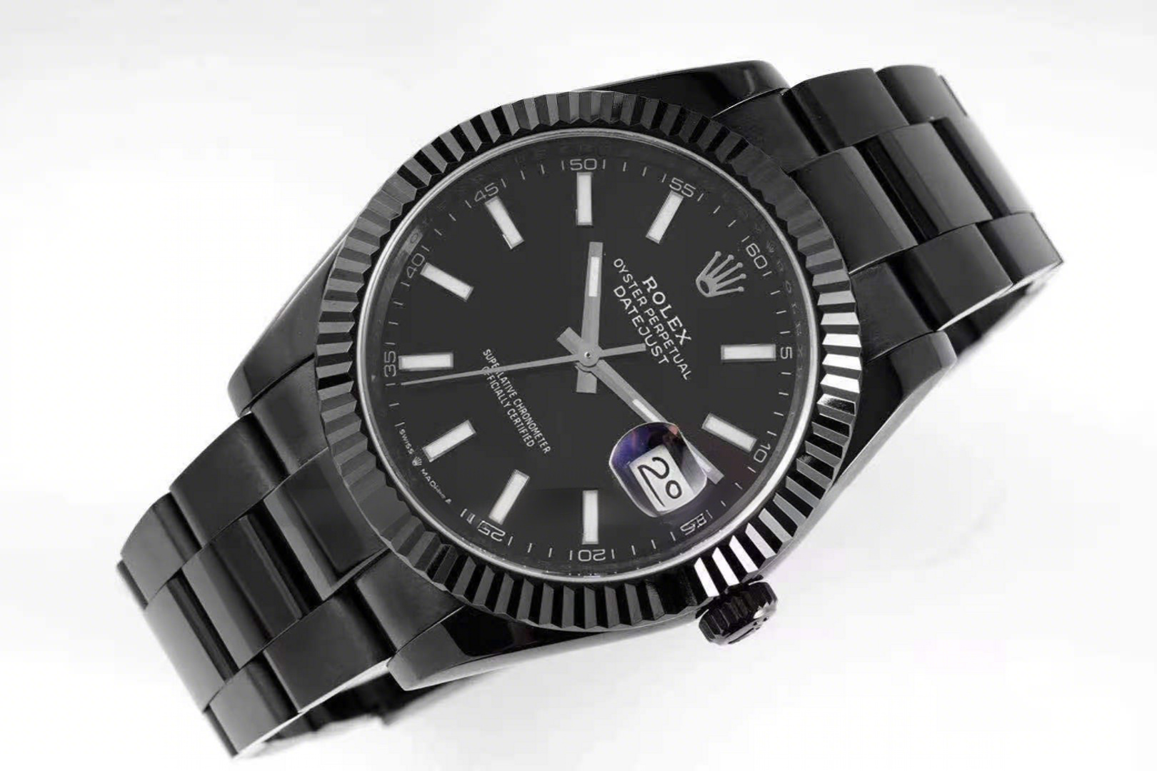 Rolex Datejust 41 Black Dial with Stick Markers in PVD Black-fasswatch