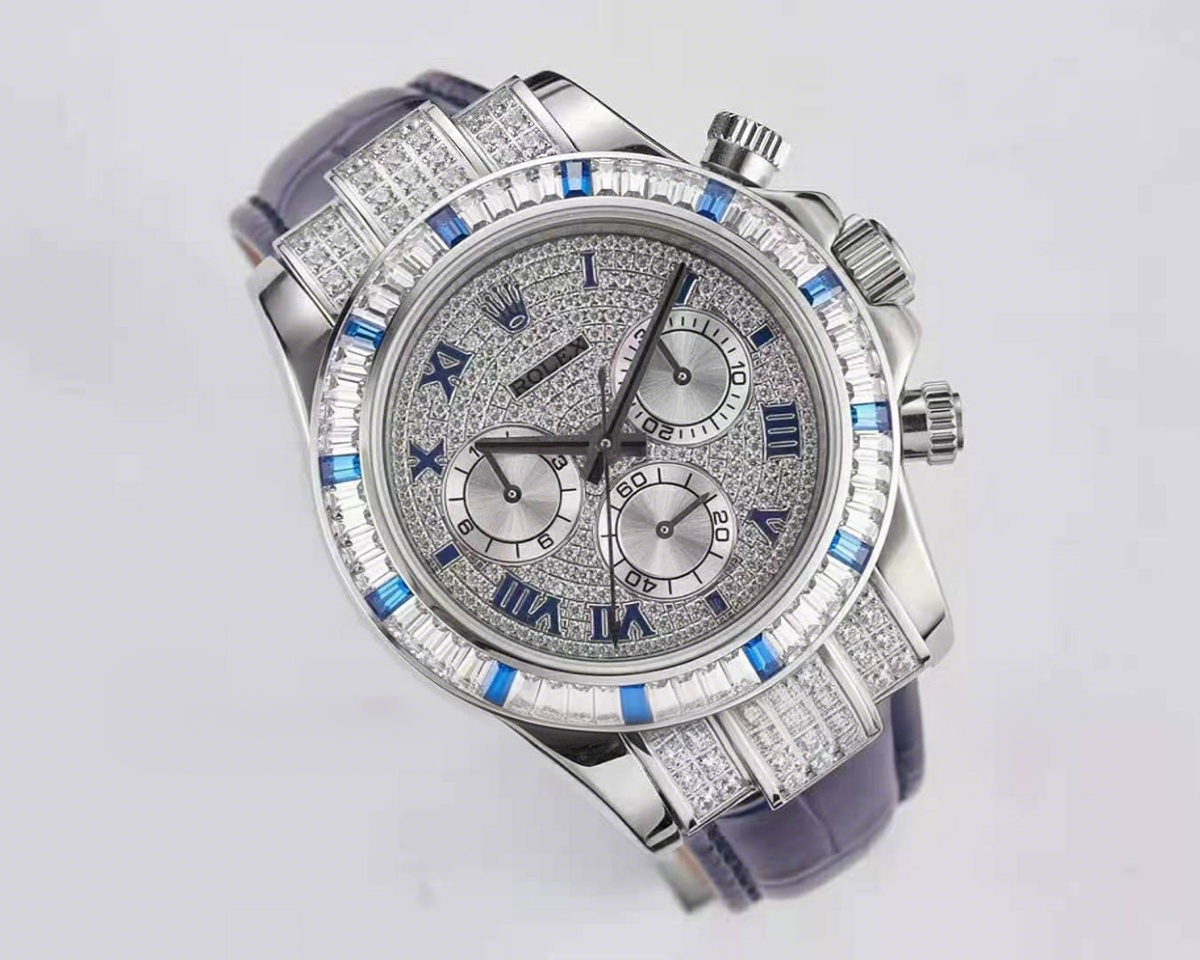 Rolex Daytona 11659912SA Diamond Paved Dial in White Gold with White and Blue Diamonds-fasswatch