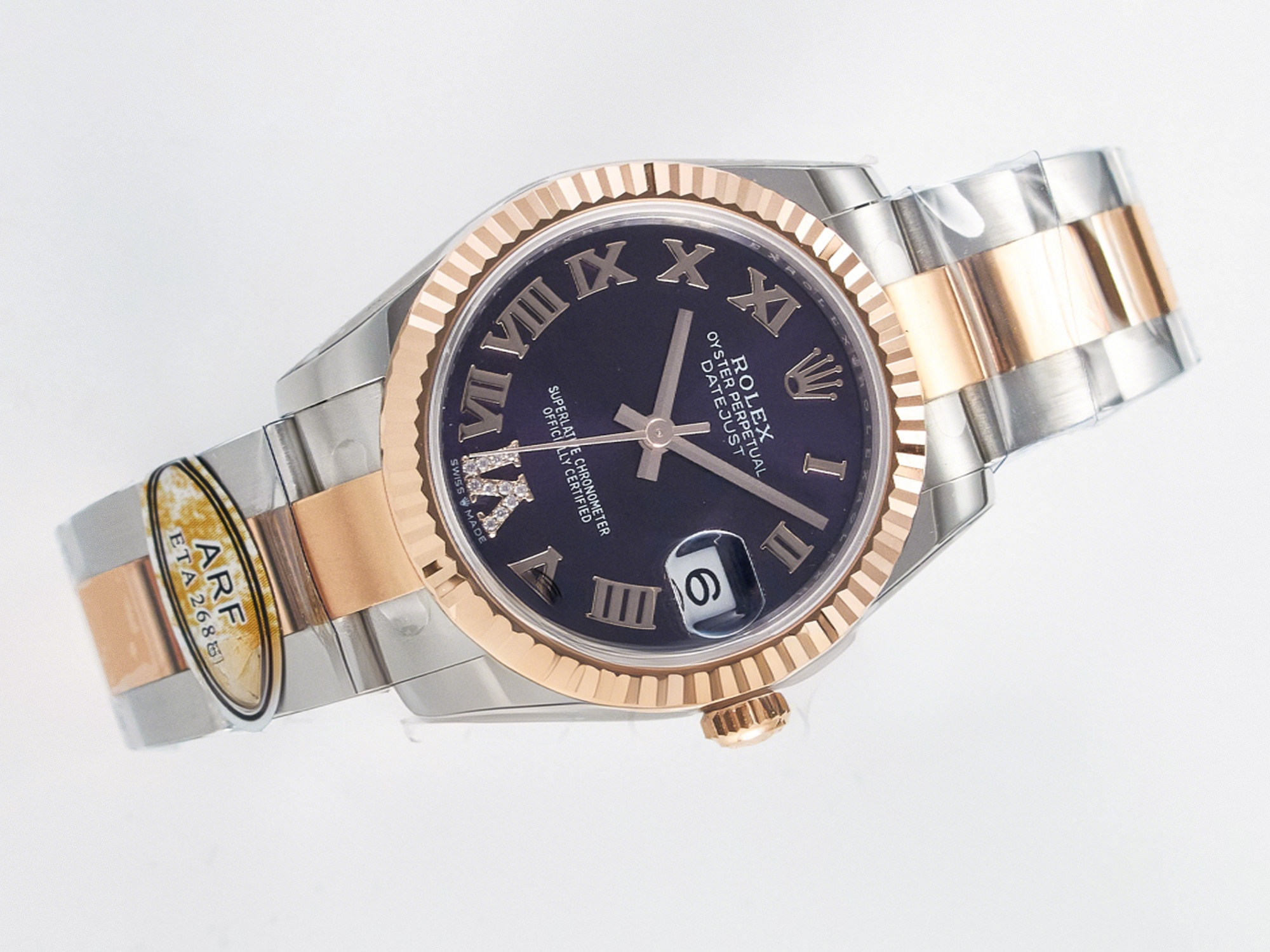 Rolex DateJust 31 278271 ARF 1:1 Best Edition 904L Steel Purple Roman Diamonds Dial on SS/RG Oyster Bracelet ETA 2688-fasswatch