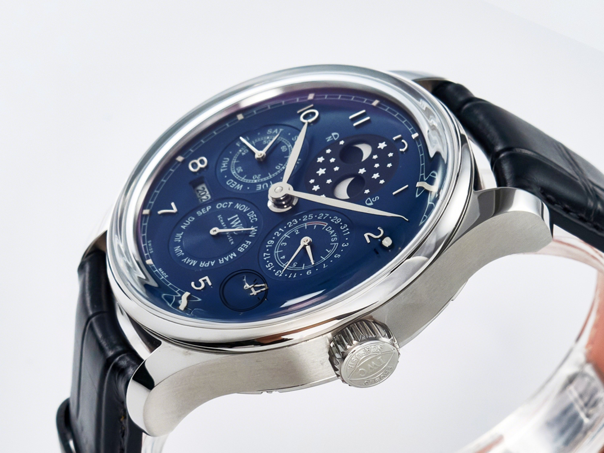 IWC IW5034 Portugieser Perpetual Calendar SS V9F 1:1 Best Edition Blue Dial on Black Leather Strap A52610-fasswatch