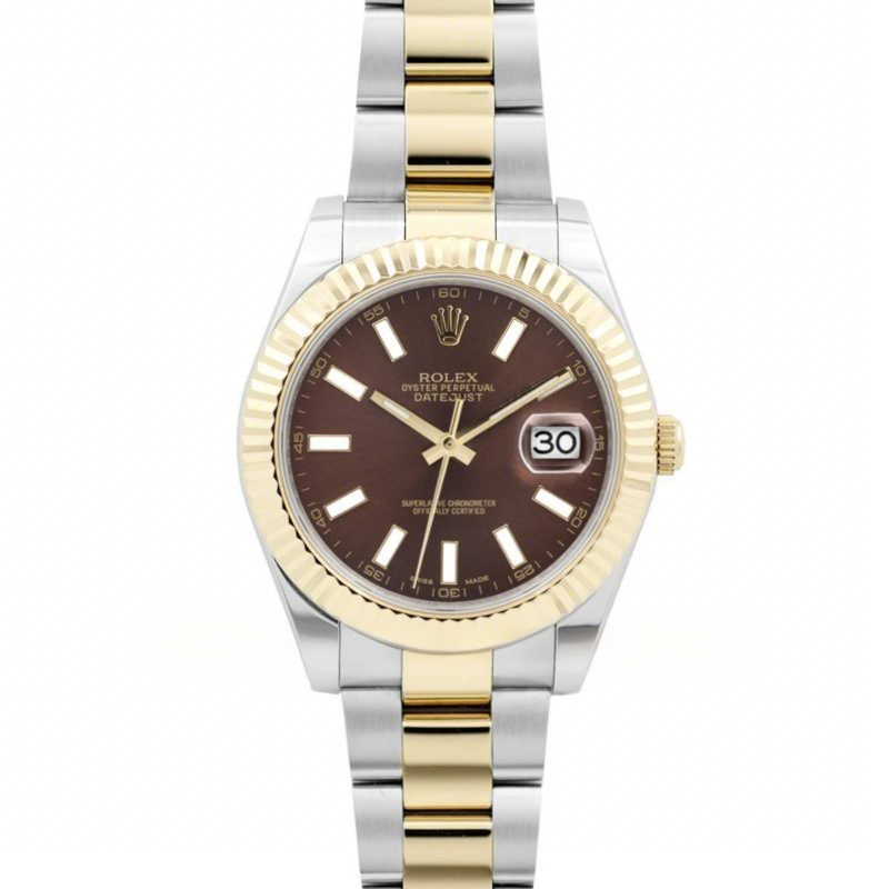 Rolex Datejust II 116233 Brown Dial in Yellow Gold/Steel with Stick Markers-fasswatch