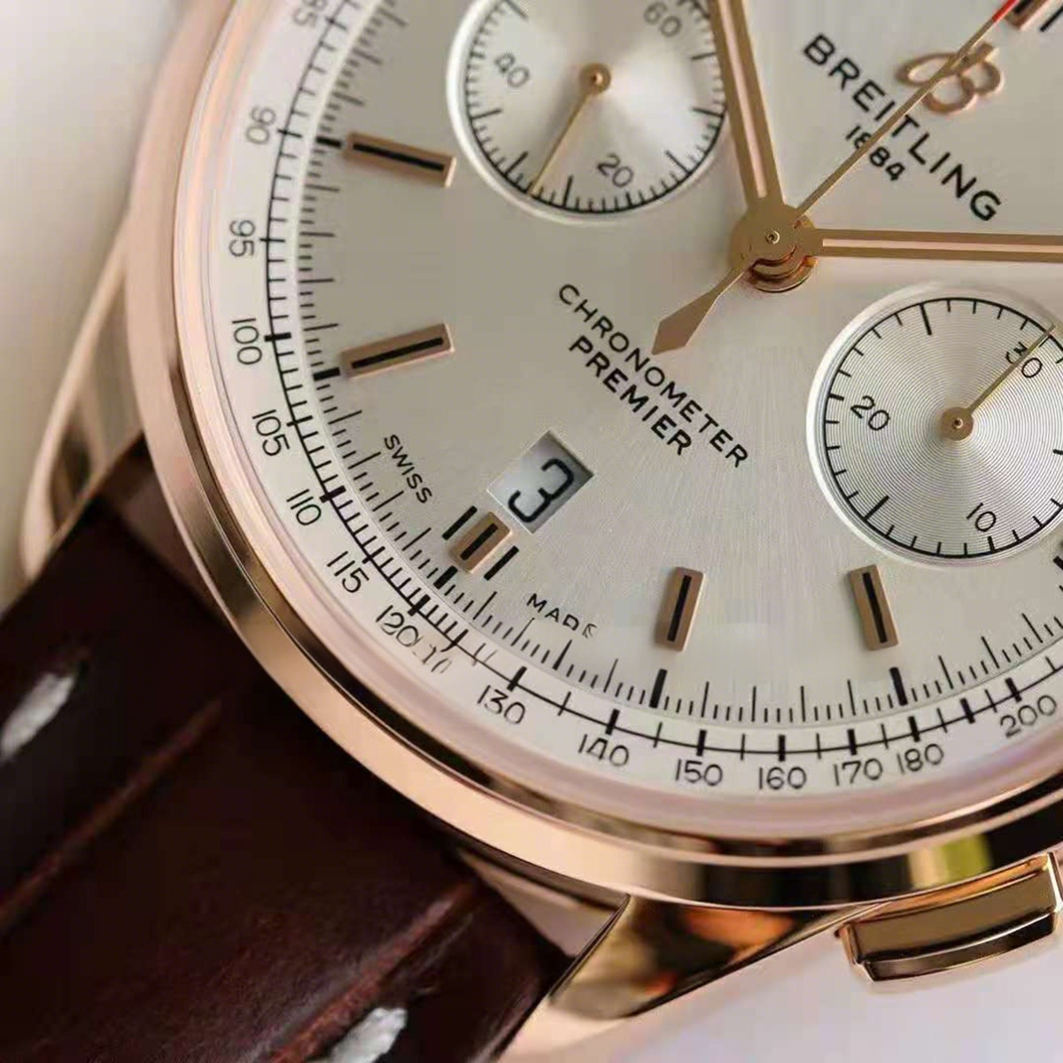 Breitling Premier B01 Chronograph 42 Silver Dial in Red Gold Ref: RB0118371G1P1-fasswatch