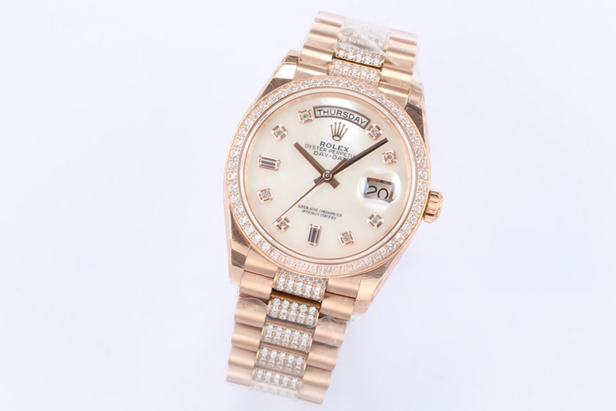 Rolex Day-Date 36 128345RBR Rose Dial with Diamond Bezel in Everose Gold-fasswatch