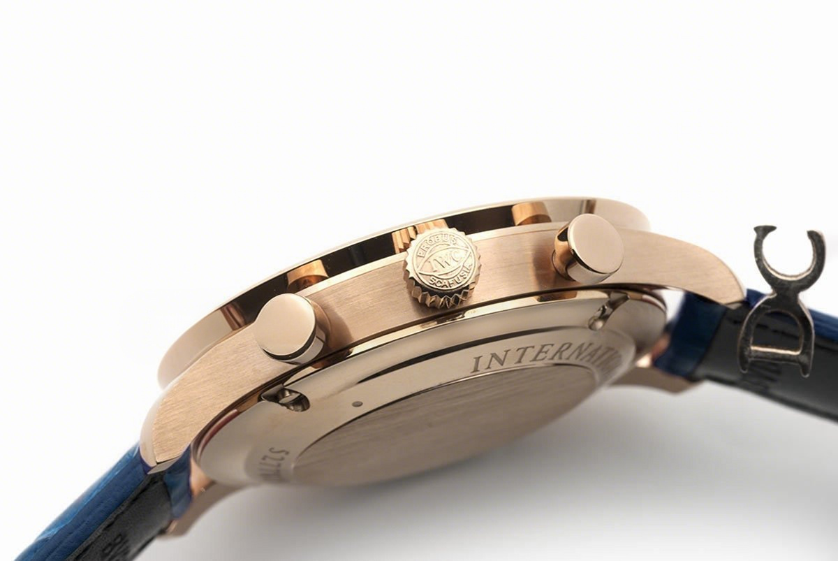 IWC Portugieser Chronograph Automatic White Dial in Rose Gold on Blue Leather Strap-fasswatch