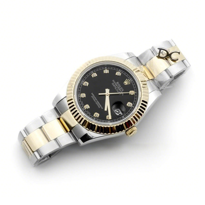 Rolex Datejust II 116333 Black Dial in Yellow Gold/Steel with Diamond Markers-fasswatch