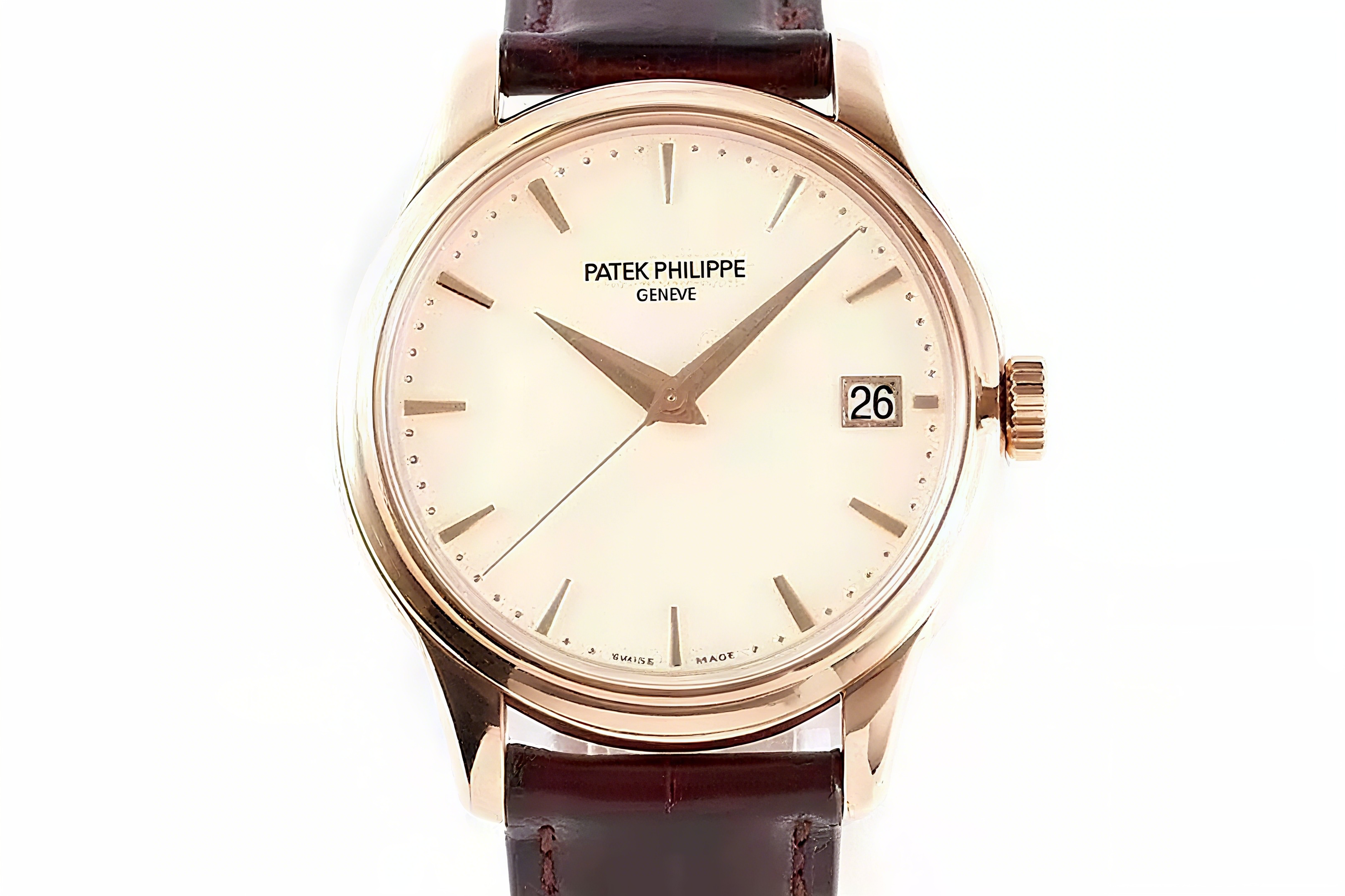 Patek Philippe Calatrava 5227R-001 White Dial in Rose Gold on Brown Leather Strap-fasswatch