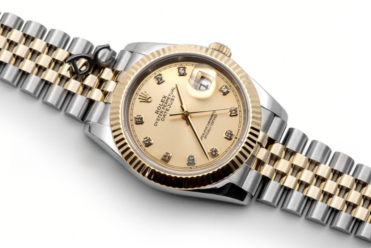 Rolex Datejust 36 126283RBR Champagne Dial in Yellow Gold and Steel with Diamond Markers-fasswatch