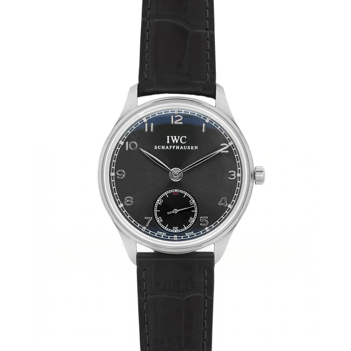 IWC Portuguese Hand Wound Eight Days IW510202 Black Dial in Steel-fasswatch