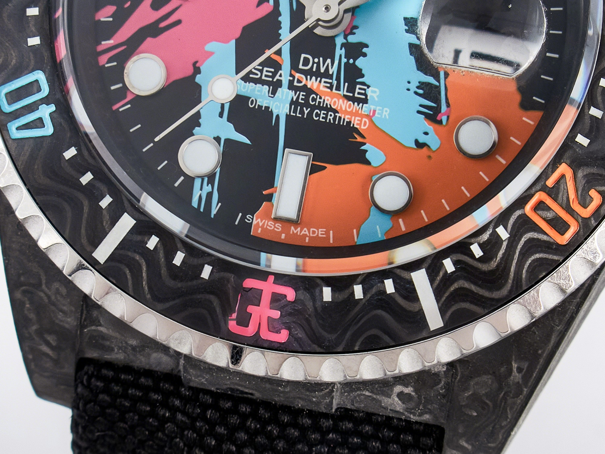 Rolex Sea Dweller 43mm Carbon DIWF Best Edition Graffiti Dial on Black Nylon Strap A2824-fasswatch