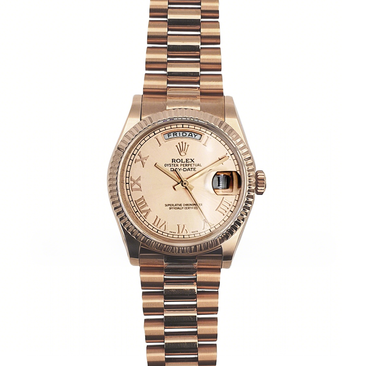 Rolex Daydate 36 128235 Rosé Dial with Roman Marker in Everose Gold-fasswatch