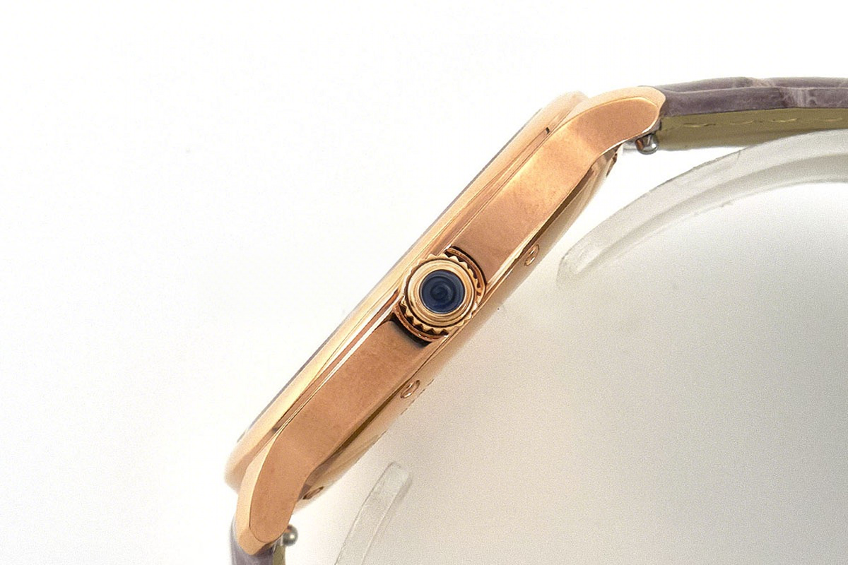 Cartier Ronde Must De Cartier 36mm White Dial in Rose Gold on Grey Leather Strap-fasswatch