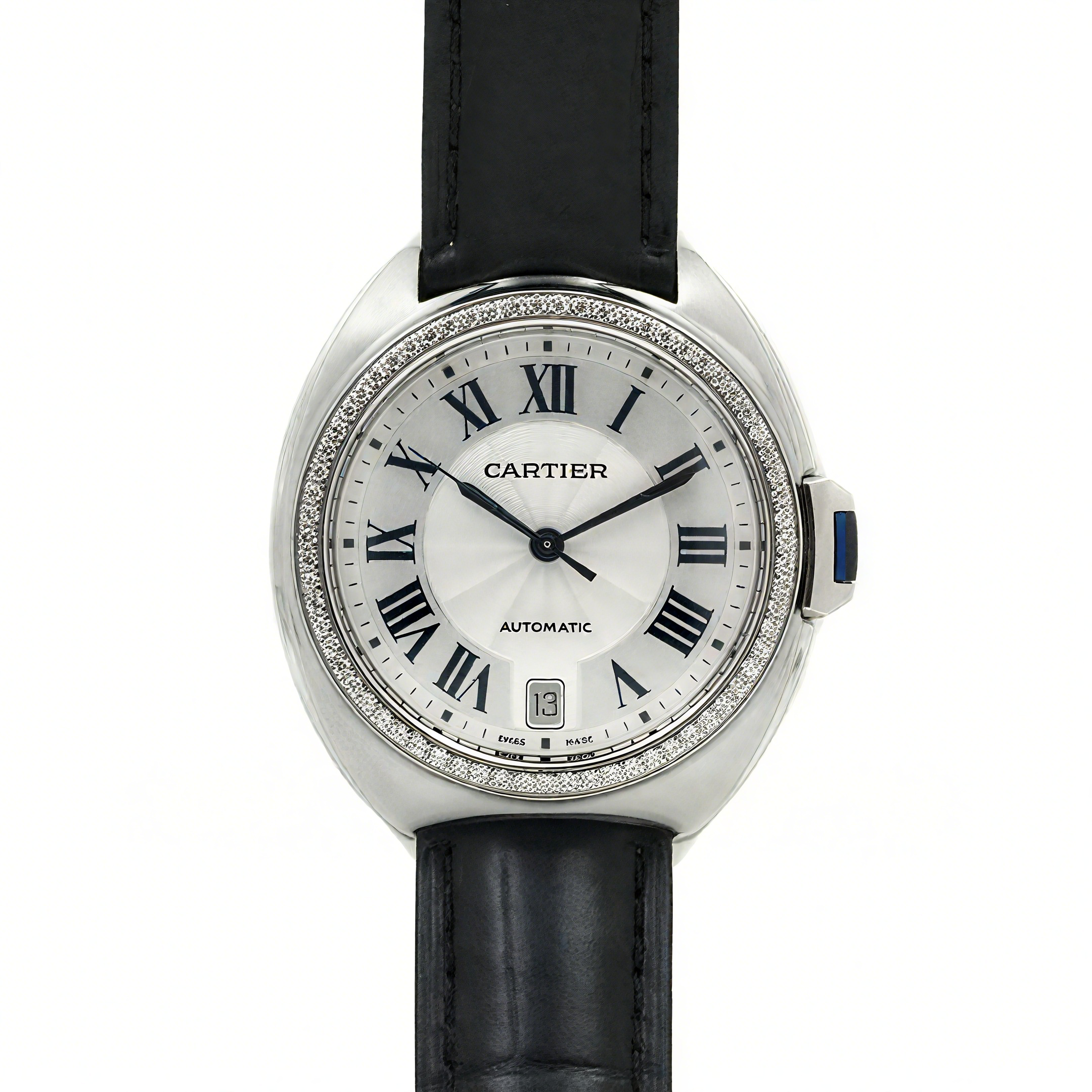 Cle de Cartier in Steel 35mm with Diamond Bezel-fasswatch