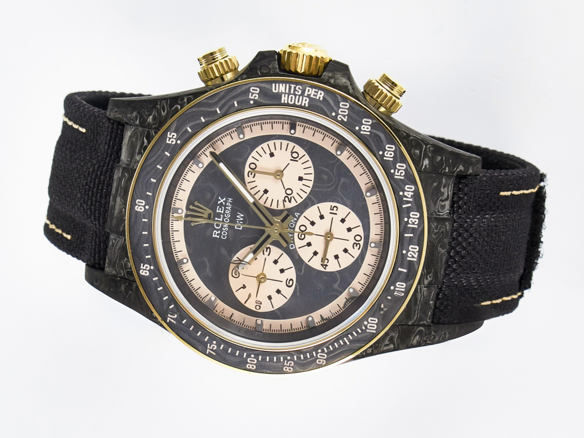 Rolex Daytona DIW Carbon Case DIWF Edition Carbon/Cream Dial on Black Nylon Strap A7750-fasswatch