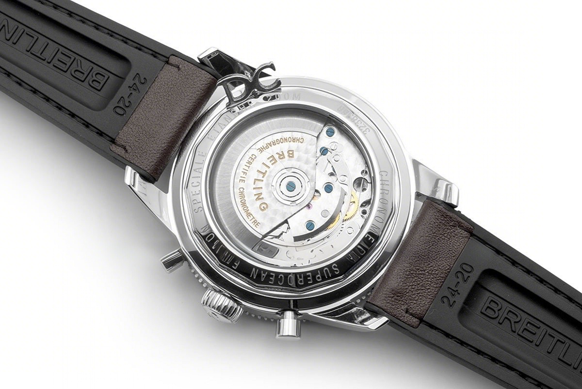 Breitling Superocean Heritage II B01 Chronograph in Silver Dial on Steel on Brown Leather Strap-fasswatch