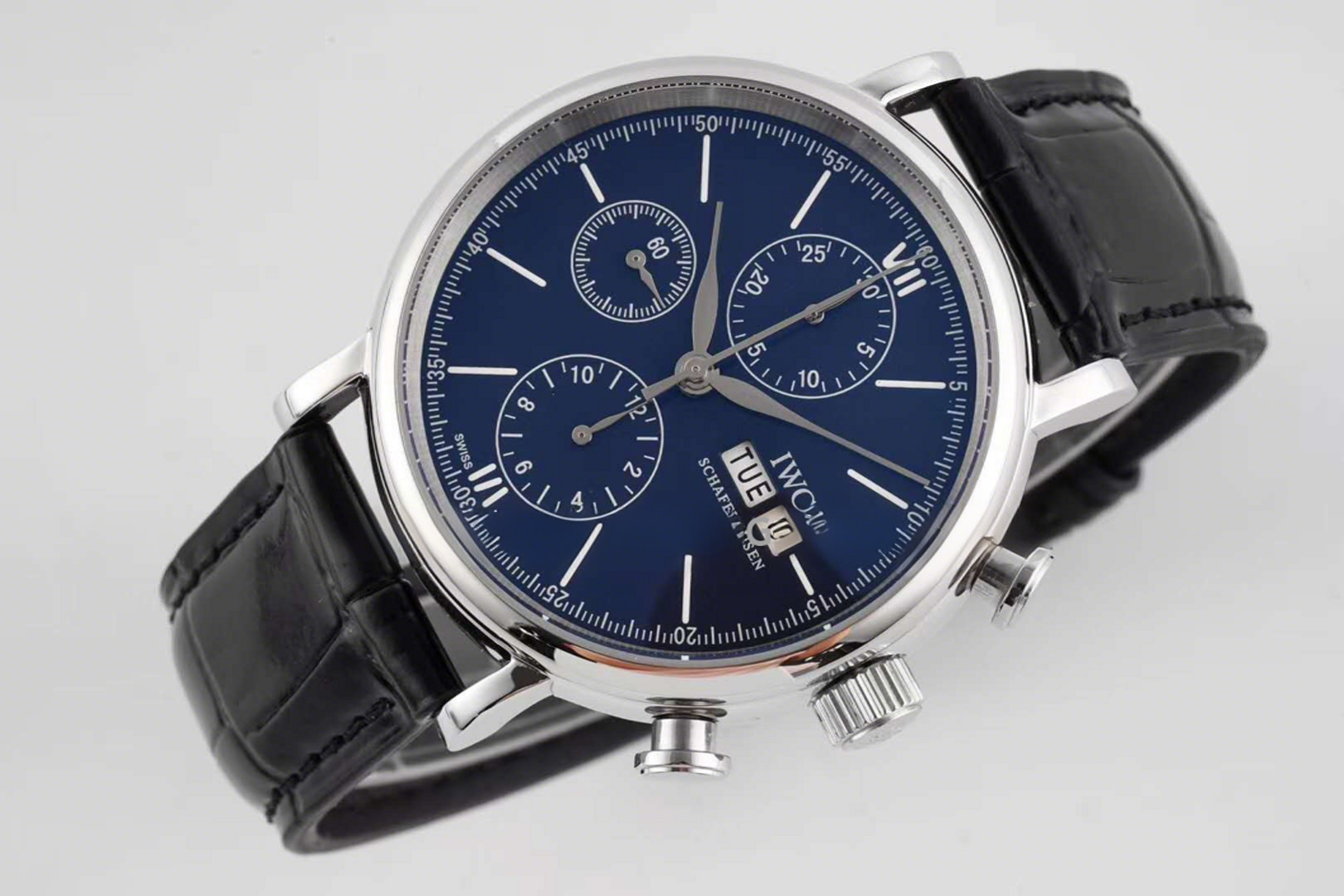 IWC Portofino Chronograph IW390303 Edition “150 Years” Blue Dial in Steel-fasswatch