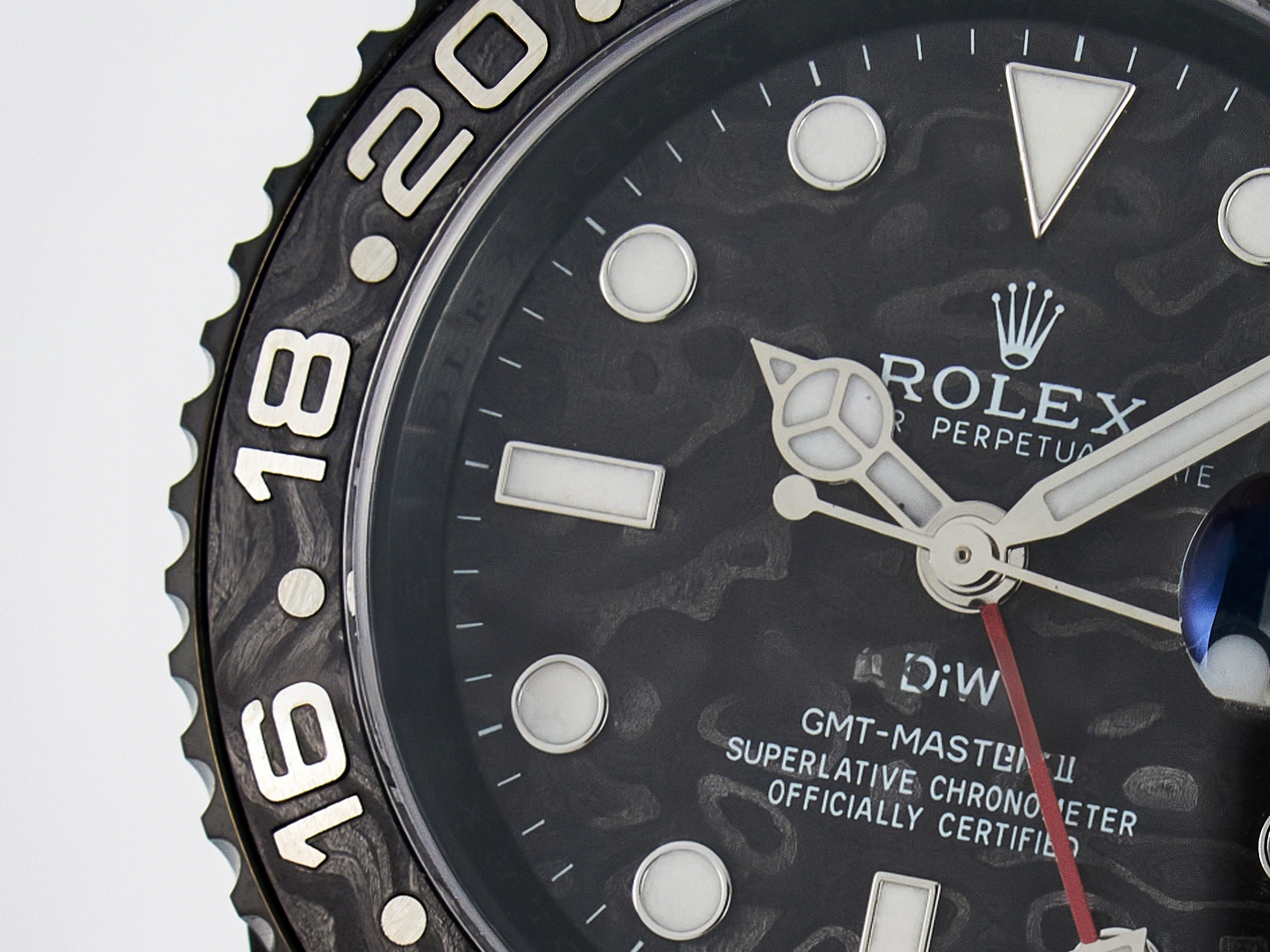 Rolex GMT Carbon DIWF Best Edition Black Carbon Dial SS Markers on White Nylon Strap SA3285 CHS V2-fasswatch