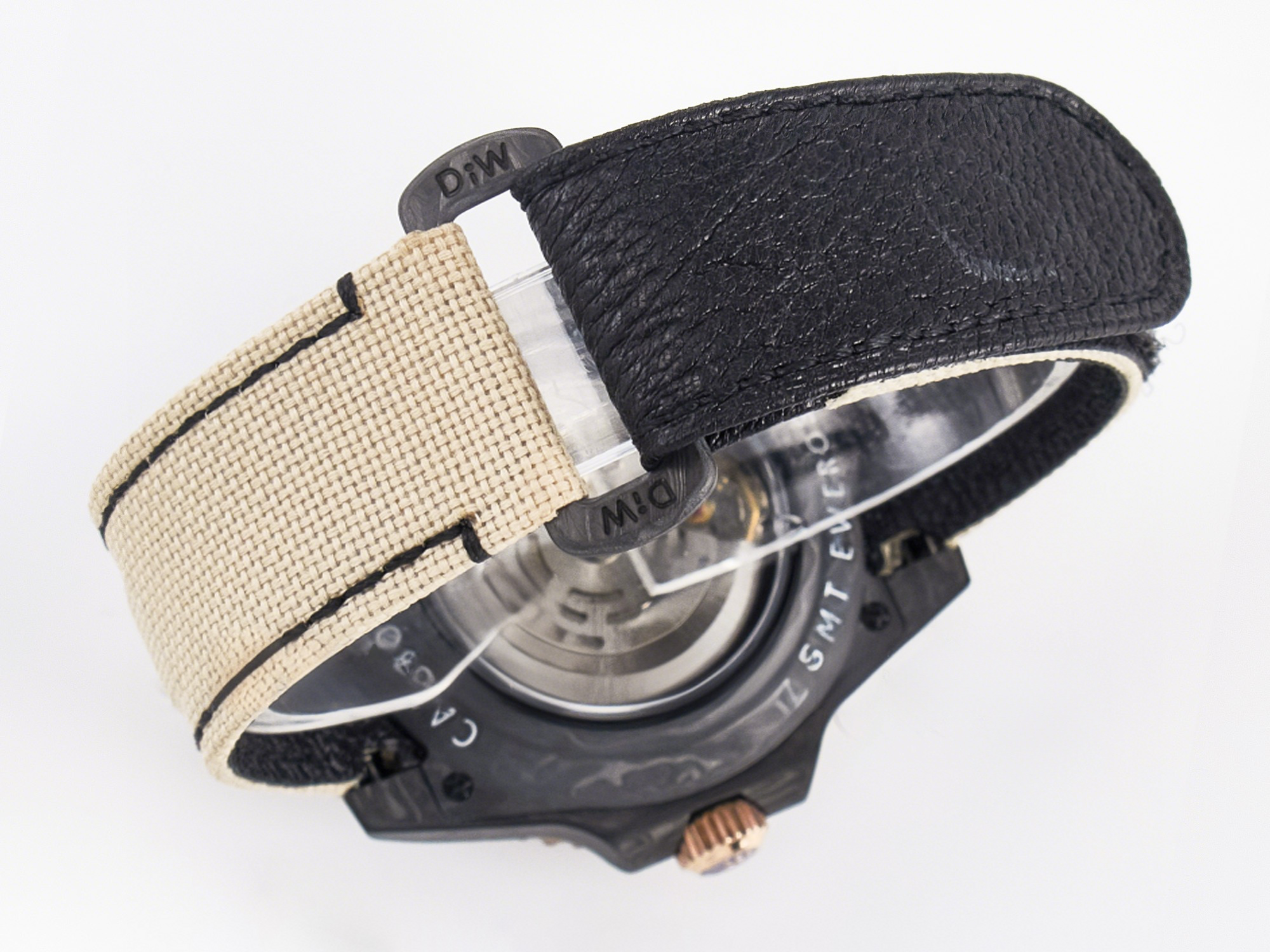 Rolex GMT Carbon DIWF Best Edition Black Carbon Dial RG Markers on Beige Nylon Strap SA3186 CHS-fasswatch