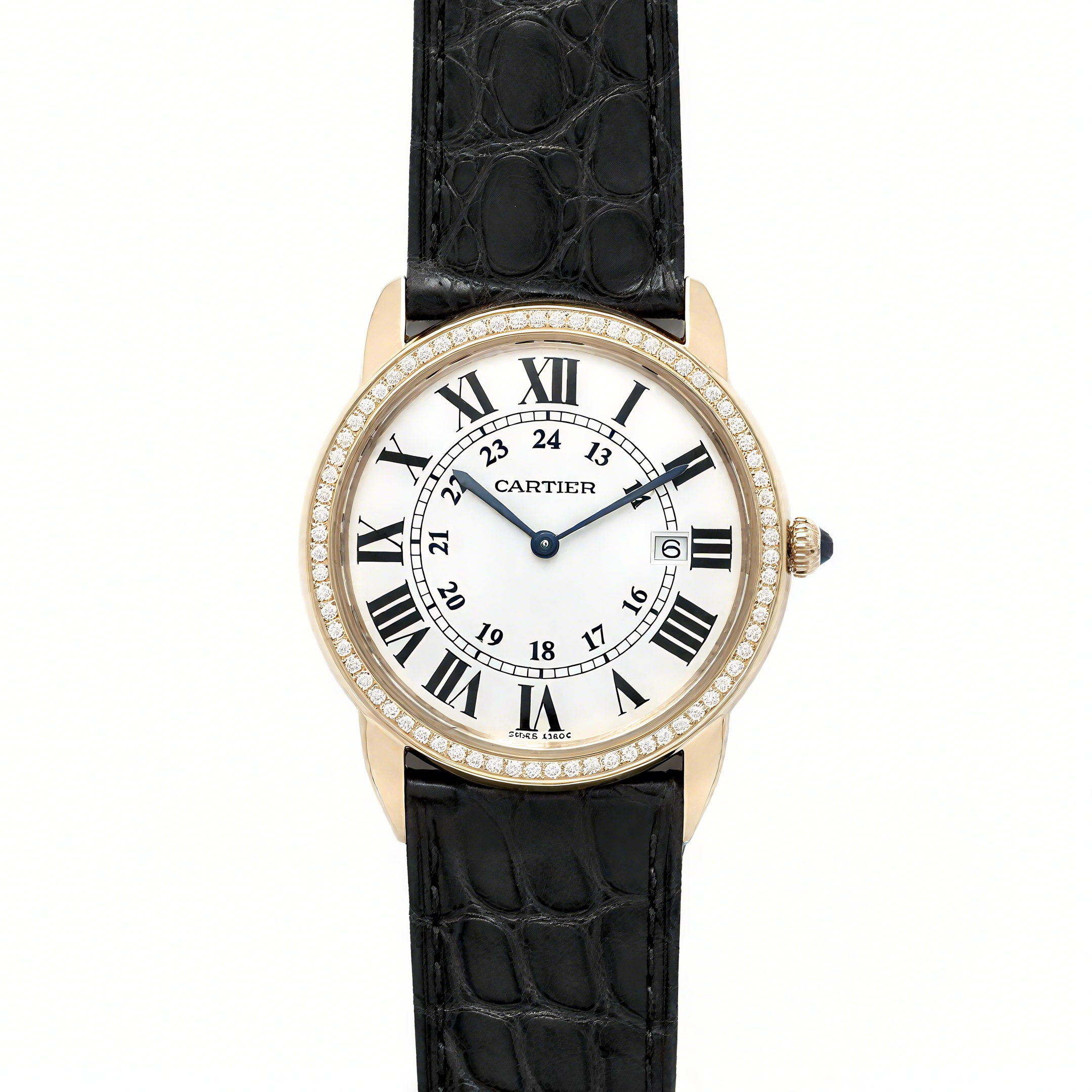 Cartier Ronde Louis Cartier Watch 36mm White Dial in Yellow Gold on Black Leather Strap-fasswatch