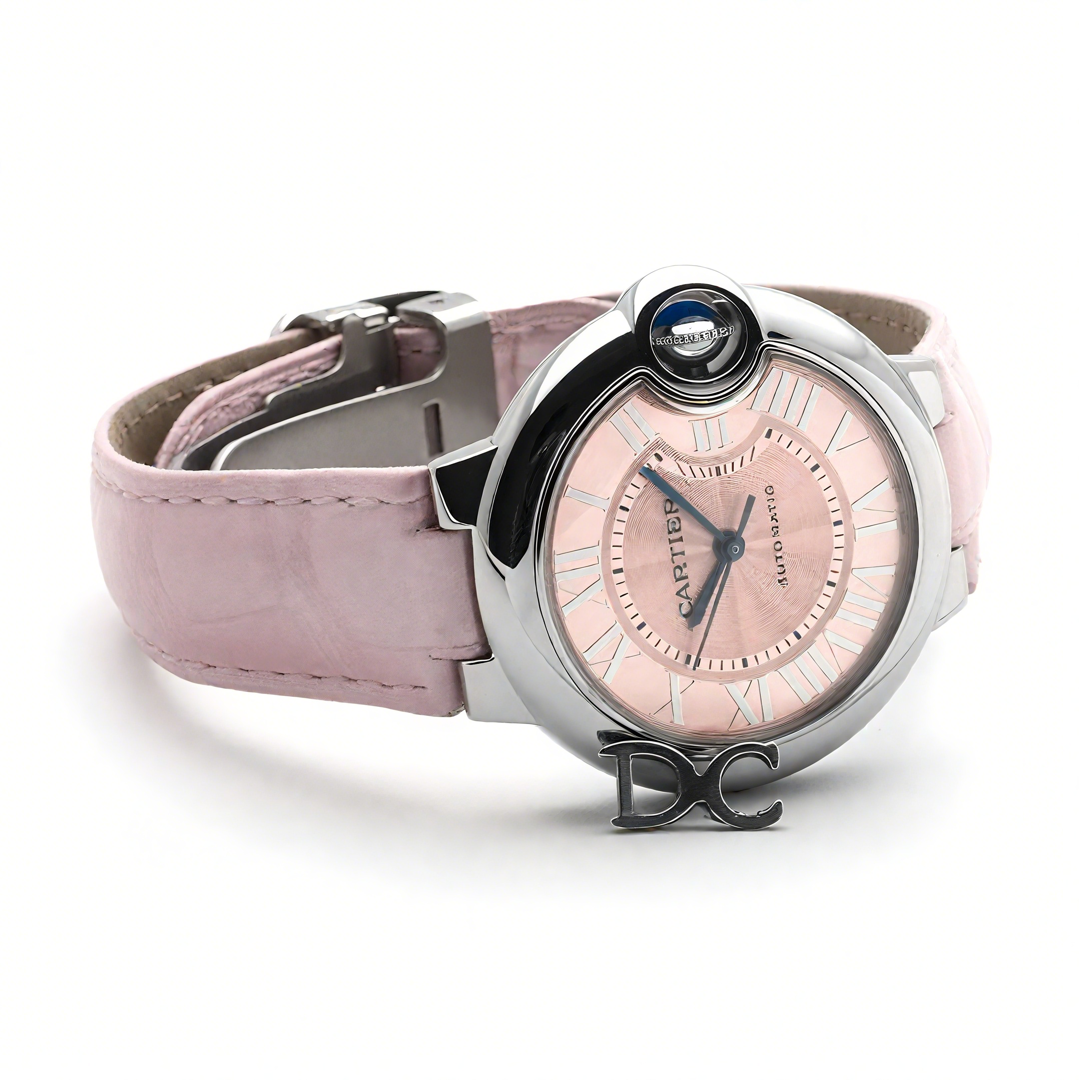 Cartier Ballon Bleu de Cartier 33mm Pink Dial in Steel on Pink Leather Strap-fasswatch
