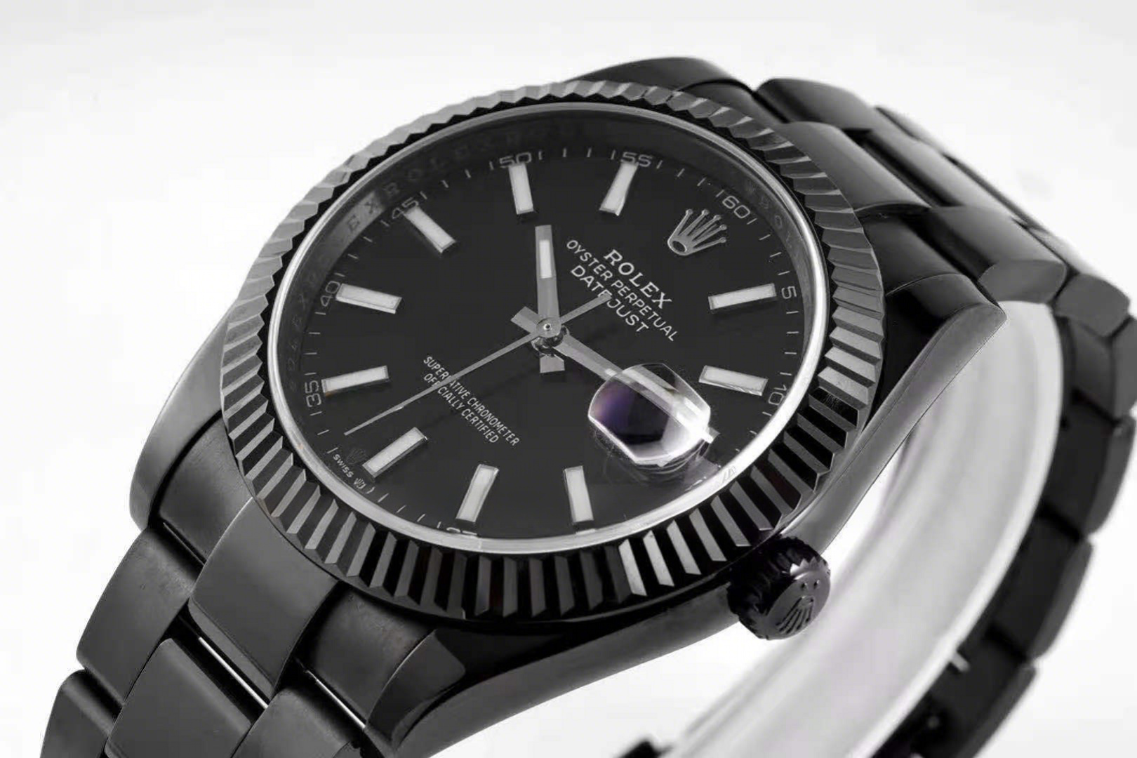 Rolex Datejust 41 Black Dial with Stick Markers in PVD Black-fasswatch