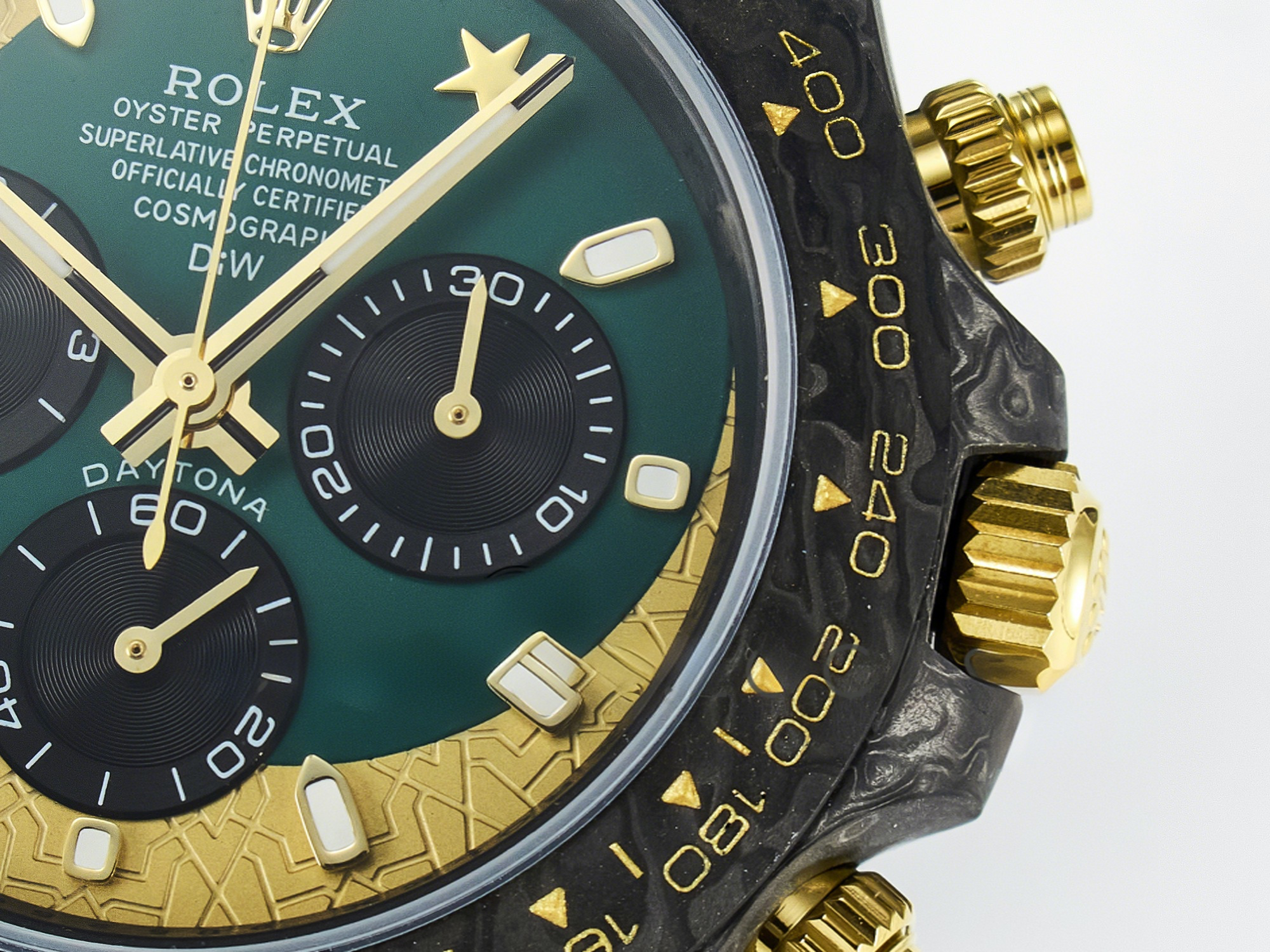Rolex Daytona DIW Carbon Case and Bezel DIWF Edition Green/YG Dial on Green Nylon Strap A7750-fasswatch