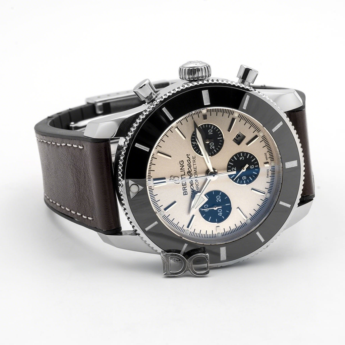 Breitling Superocean Heritage II B01 Chronograph in Silver Dial on Steel on Brown Leather Strap-fasswatch