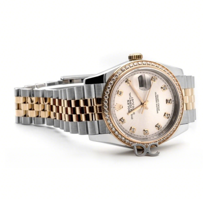 Rolex Datejust 36 126283RBR Silver Dial in Yellow Gold and Steel with Diamond Set Bezel and Diamond Markers-fasswatch