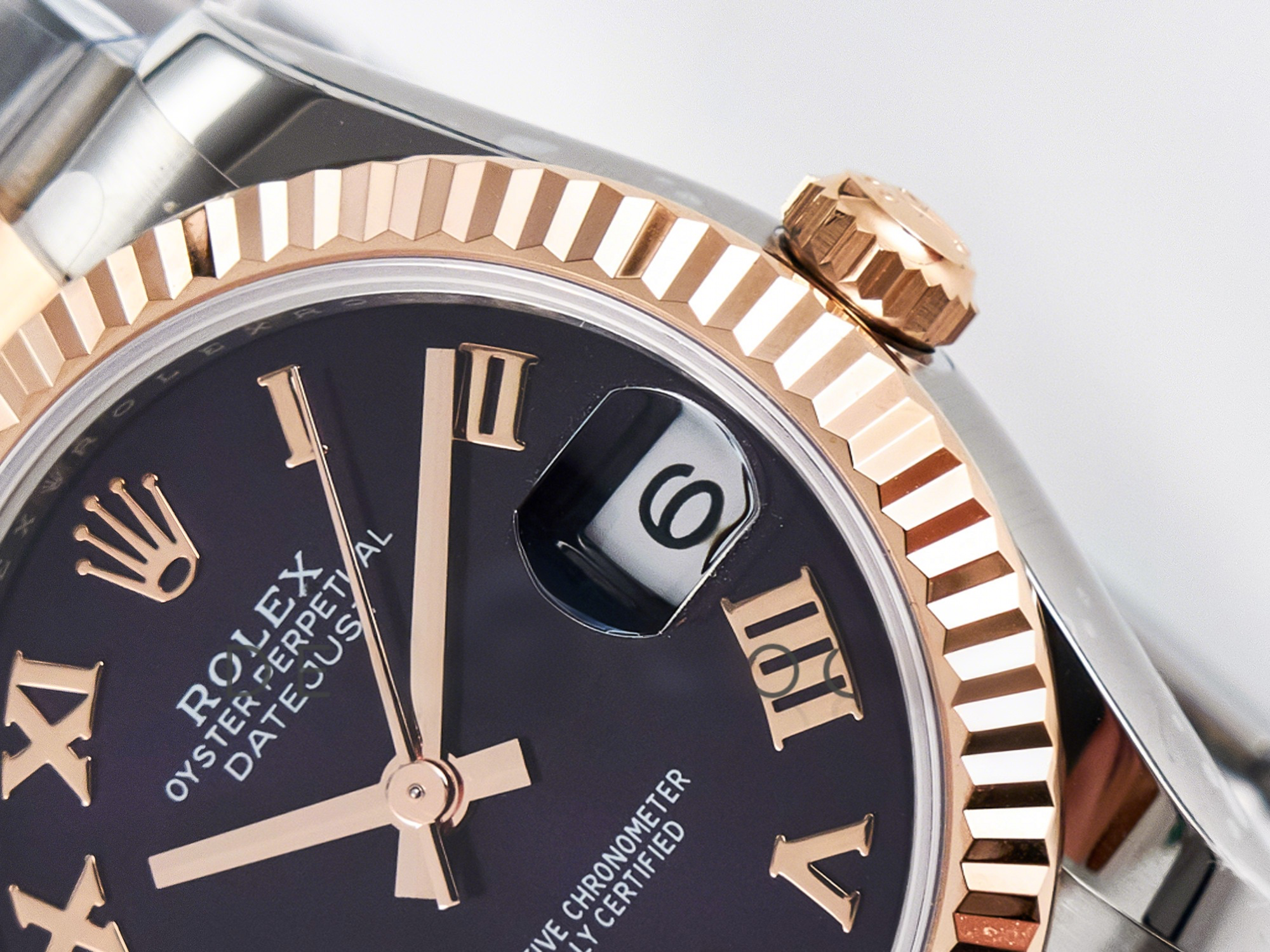 Rolex DateJust 31 278271 ARF 1:1 Best Edition 904L Steel Purple Roman Diamonds Dial on SS/RG Oyster Bracelet ETA 2688-fasswatch