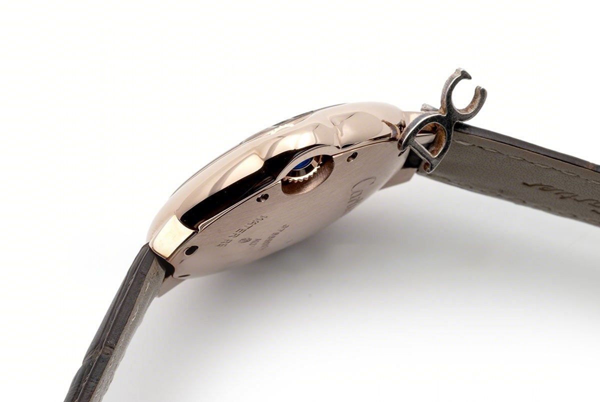 Cartier Ballon Bleu De Cartier 36mm Silver Dial in Pink Gold on Brown Leather Strap-fasswatch