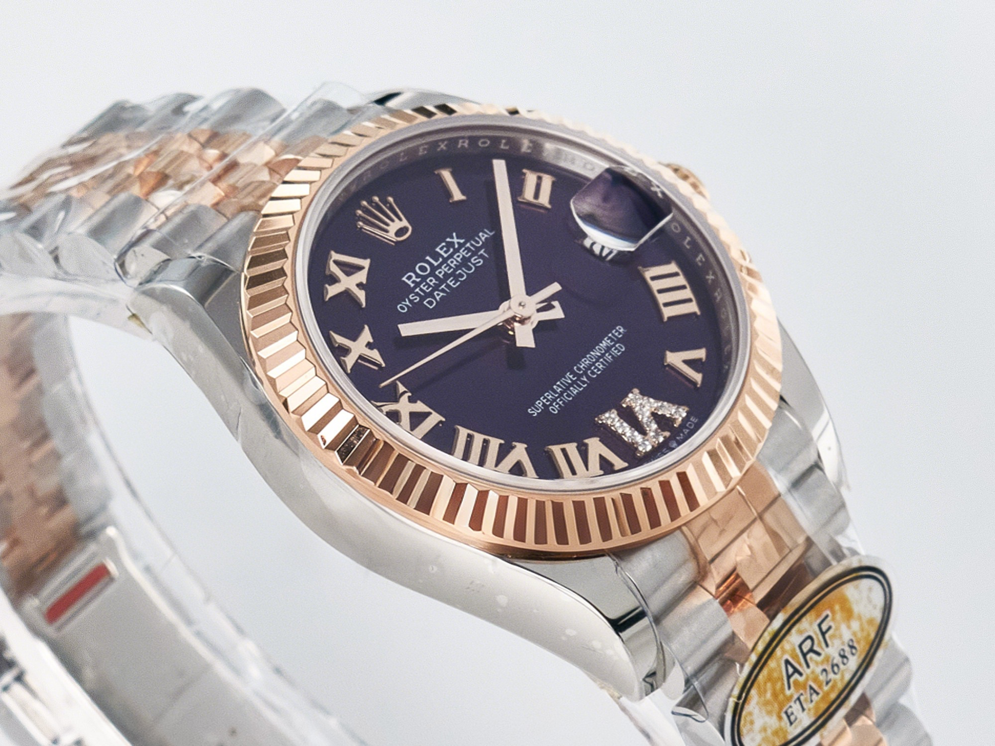 Rolex DateJust 31 278271 ARF 1:1 Best Edition 904L Steel Purple Roman Diamonds Dial on SS/RG Jubilee Bracelet ETA 2688-fasswatch